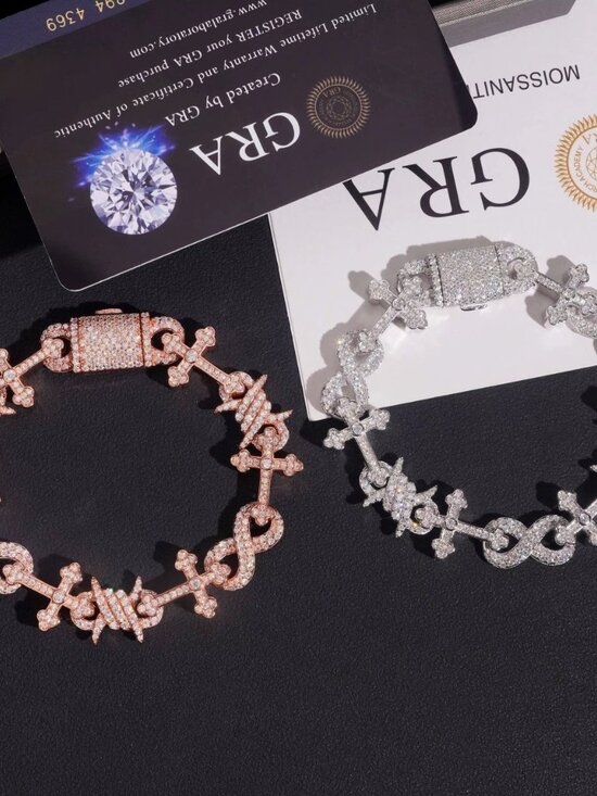 Thorn+Cross Infinity Cuban Bracelet S925 Silver Iced Out VVS Moissanite - Picture 5 of 5